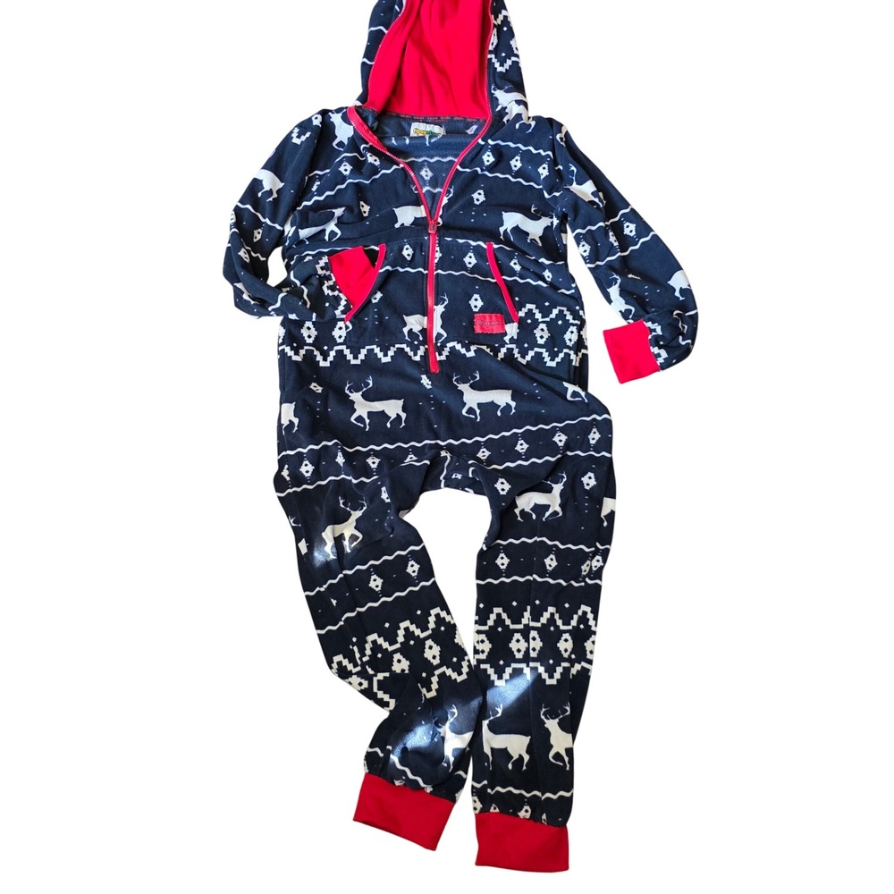 Tipsy Elves Mens Medium Reindeer Fair Isle Fleece Hooded‎ Onesie Jumpsuit